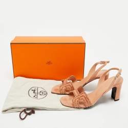 Pre Owned Hermes Peach Suede Crystal Embellished Eternite Sandals Size 36