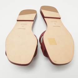 Pre Owned Hermès Burgundy Leather Oran Flat Slides Size 39
