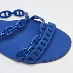 Pre Owned Hermes Blue Rubber Chaine d'Ancre Rivage Flat Slide Sandals Size 39