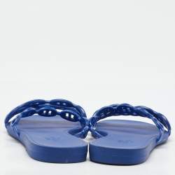 Pre Owned Hermes Blue Rubber Chaine d'Ancre Rivage Flat Slide Sandals Size 39