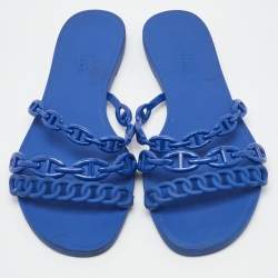 Pre Owned Hermes Blue Rubber Chaine d'Ancre Rivage Flat Slide Sandals Size 39