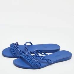 Pre Owned Hermes Blue Rubber Chaine d'Ancre Rivage Flat Slide Sandals Size 39