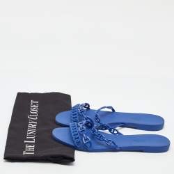 Pre Owned Hermes Blue Rubber Chaine d'Ancre Rivage Flat Slide Sandals Size 39