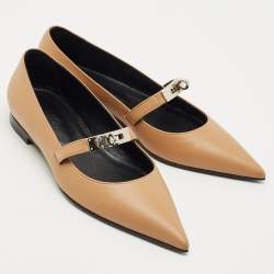 Pre Owned Hermès Brown Leather Pegase Mini Kelly Buckle Ballet Flats Size 36