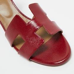 Pre Owned صندل هيرمس ليجيند جلد لامع خمري كعب روكي مقاس 42