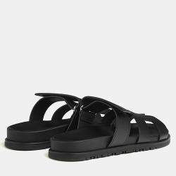 Pre Owned Hermes Chypre Sandal Size 37 Noir Calfskin