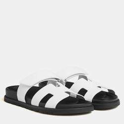 Pre Owned Hermes Chypre Sandal Size 38 Blanc Calfskin 