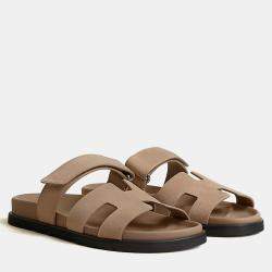 Pre Owned Hermes Chypre Sandal Size 36 Beige Sable Calfskin 