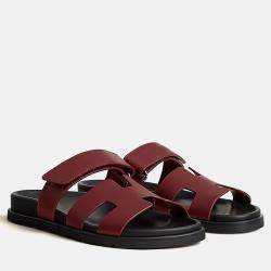 Pre Owned Hermes Chypre Sandal Size 37 Rouge H Calfskin 