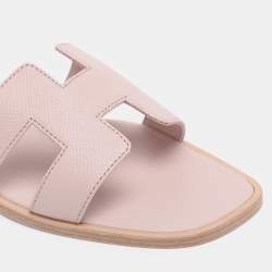 Pre Owned Hermès Pink Leather Oran Flats Slides Size 38
