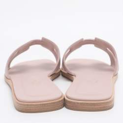 Pre Owned Hermès Pink Leather Oran Flats Slides Size 38