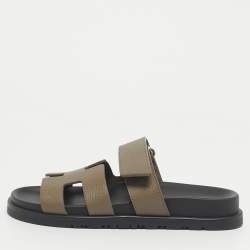 Pre Owned Hermes Green Leather Chypre Slide Sandals Size 34
