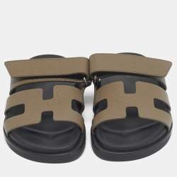 Pre Owned Hermes Green Leather Chypre Slide Sandals Size 34