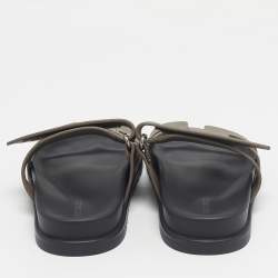 Pre Owned Hermes Green Leather Chypre Slide Sandals Size 34