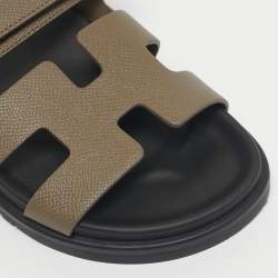 Pre Owned Hermes Green Leather Chypre Slide Sandals Size 34
