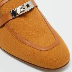 Pre Owned Hermès Brown Fabric and Leather Oz Mules Size 39