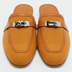 Pre Owned Hermès Brown Fabric and Leather Oz Mules Size 39
