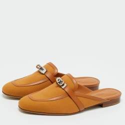 Pre Owned Hermès Brown Fabric and Leather Oz Mules Size 39