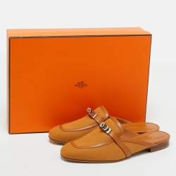 Pre Owned Hermès Brown Fabric and Leather Oz Mules Size 39