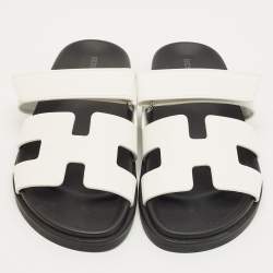 مملوكة مسبقًا صندل فلات سلايد هيـرمس شيـبـر جلـد أبـيـض مقاس 38.5