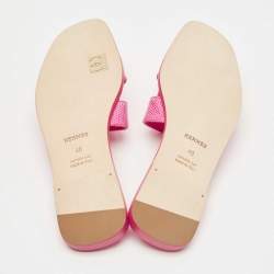 Pre Owned Hermès Pink Lizard Oran Flat Slides Size 40
