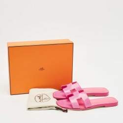 Pre Owned Hermès Pink Lizard Oran Flat Slides Size 40