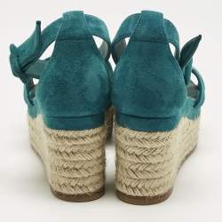 مملوكة مسبقًا Hermes Blue Suede Elda Wedge Sandals Size 39