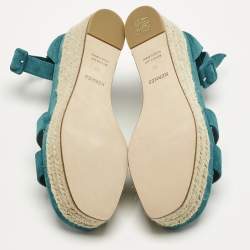 مملوكة مسبقًا Hermes Blue Suede Elda Wedge Sandals Size 39