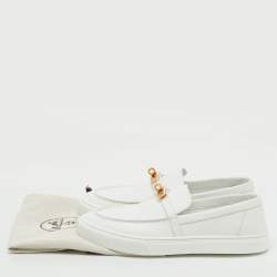 Pre Owned Hermes White Leather Game Slip On Sneakers Size 41