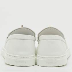 Pre Owned Hermes White Leather Game Slip On Sneakers Size 41