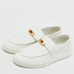 Pre Owned Hermes White Leather Game Slip On Sneakers Size 41