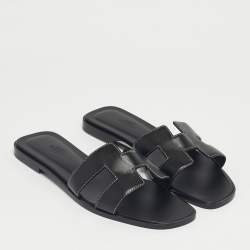 Pre Owned Hermès Black Leather Oran Flat Slide Size 38