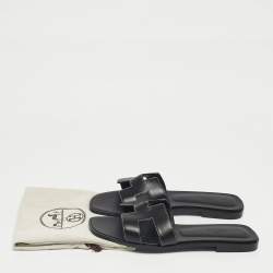 Pre Owned Hermès Black Leather Oran Flat Slide Size 38