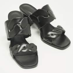 Pre Owned Hermes Black Leather Gaby Sandals Size 39