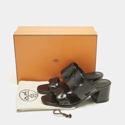 Pre Owned Hermes Black Leather Gaby Sandals Size 39