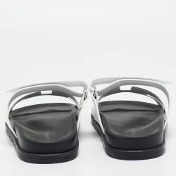 Pre Owned Hermès Chypre Size 38.5 White Leather Flat Sandals