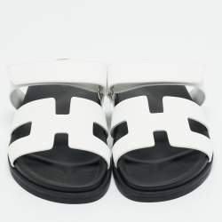 Pre Owned Hermès Chypre Size 38.5 White Leather Flat Sandals