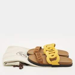 Pre Owned Hermes Extra Size 39 Yellow/Brown Suede Flat Sandals