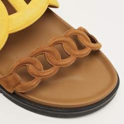 Pre Owned Hermes Extra Size 39 Yellow/Brown Suede Flat Sandals