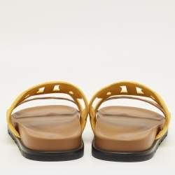 Pre Owned Hermes Extra Size 39 Yellow/Brown Suede Flat Sandals
