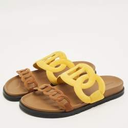 Pre Owned Hermes Extra Size 39 Yellow/Brown Suede Flat Sandals