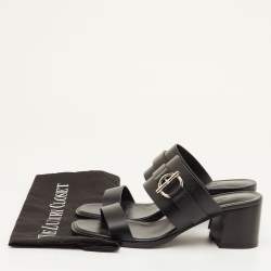 مملوكة مسبقًا صندل هيرميس كت جلد أسود كعب عريض مقاس 39.5