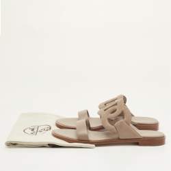 مملوكة مسبقًا Hermes Lagune Size 39.5 Khaki Beige Leather and Suede Flat Slide Sandals