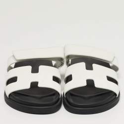 مملوكة مسبقًا Hermes Chypre Size 40 White Leather Flat Slide