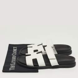 مملوكة مسبقًا Hermes Chypre Size 40 White Leather Flat Slide