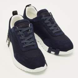 Pre Owned Hermes Bouncing Size 38 Navy Blue Mesh and Suede Low Top Sneakers