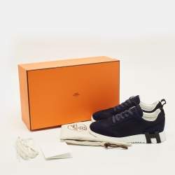 Pre Owned Hermes Bouncing Size 38 Navy Blue Mesh and Suede Low Top Sneakers