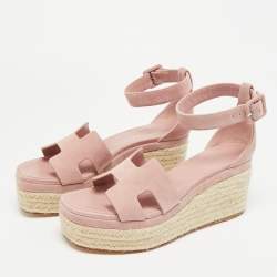 مملوكة مسبقًا Hermes Elda Size 38 Pink Suede Ankle Strap Espadrille Sandals