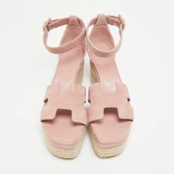 مملوكة مسبقًا Hermes Elda Size 38 Pink Suede Ankle Strap Espadrille Sandals