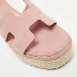 مملوكة مسبقًا Hermes Elda Size 38 Pink Suede Ankle Strap Espadrille Sandals